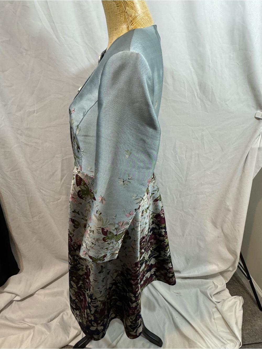 Ted Baker Powder Blue Floral Ombre Long Sleeve A-Line Dress coat 3 - Picture 2 of 11